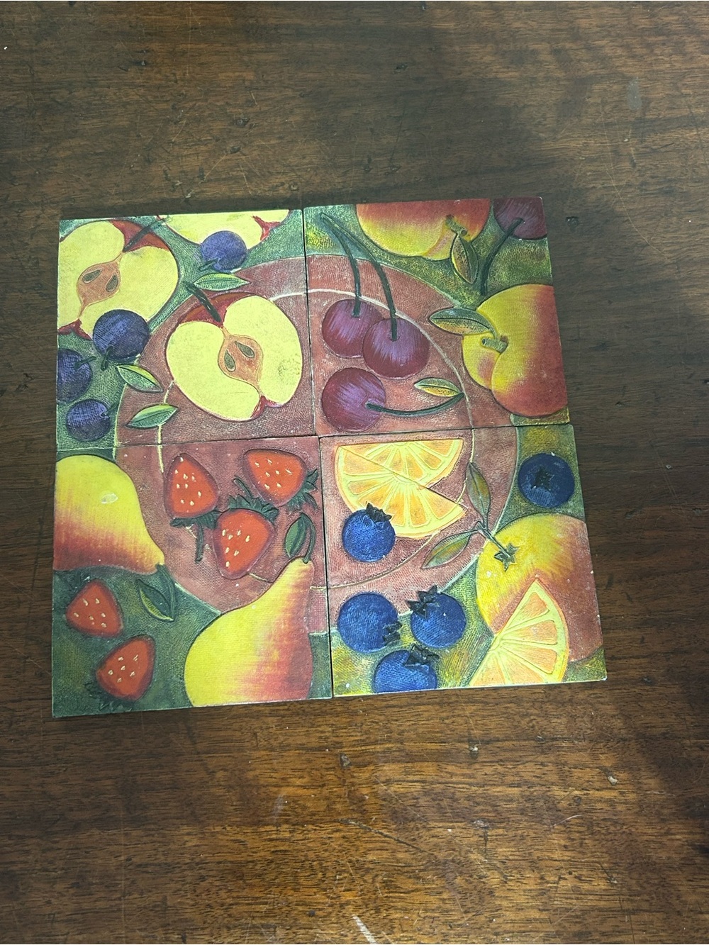 Decorative Fruit Coaster Set - Yellow, Red, Blue